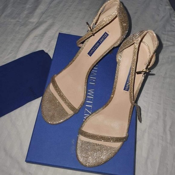 Stuart Weitzman Nudistsong Sandals 8M Platnium Noir - Picture 1 of 13